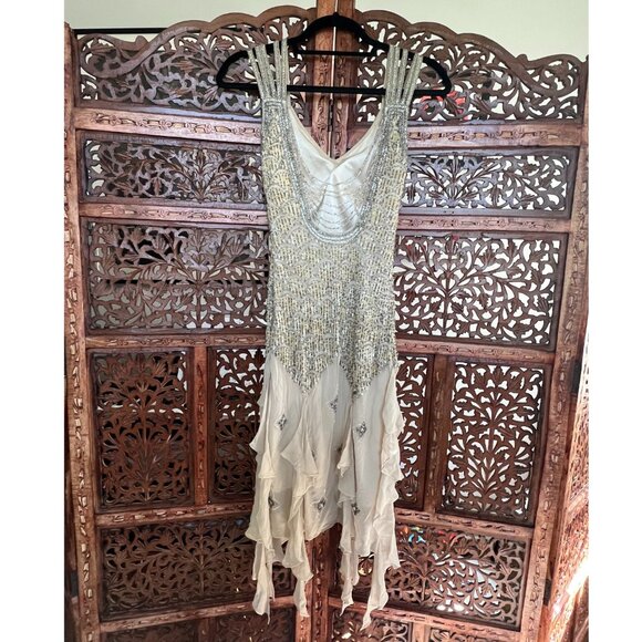 Vintage Sue Wong Silver/Cream Beaded Detail Midi-Dress - Picture 2 of 10